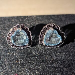 Heart-Shaped Blue Topaz and Silver Earrings